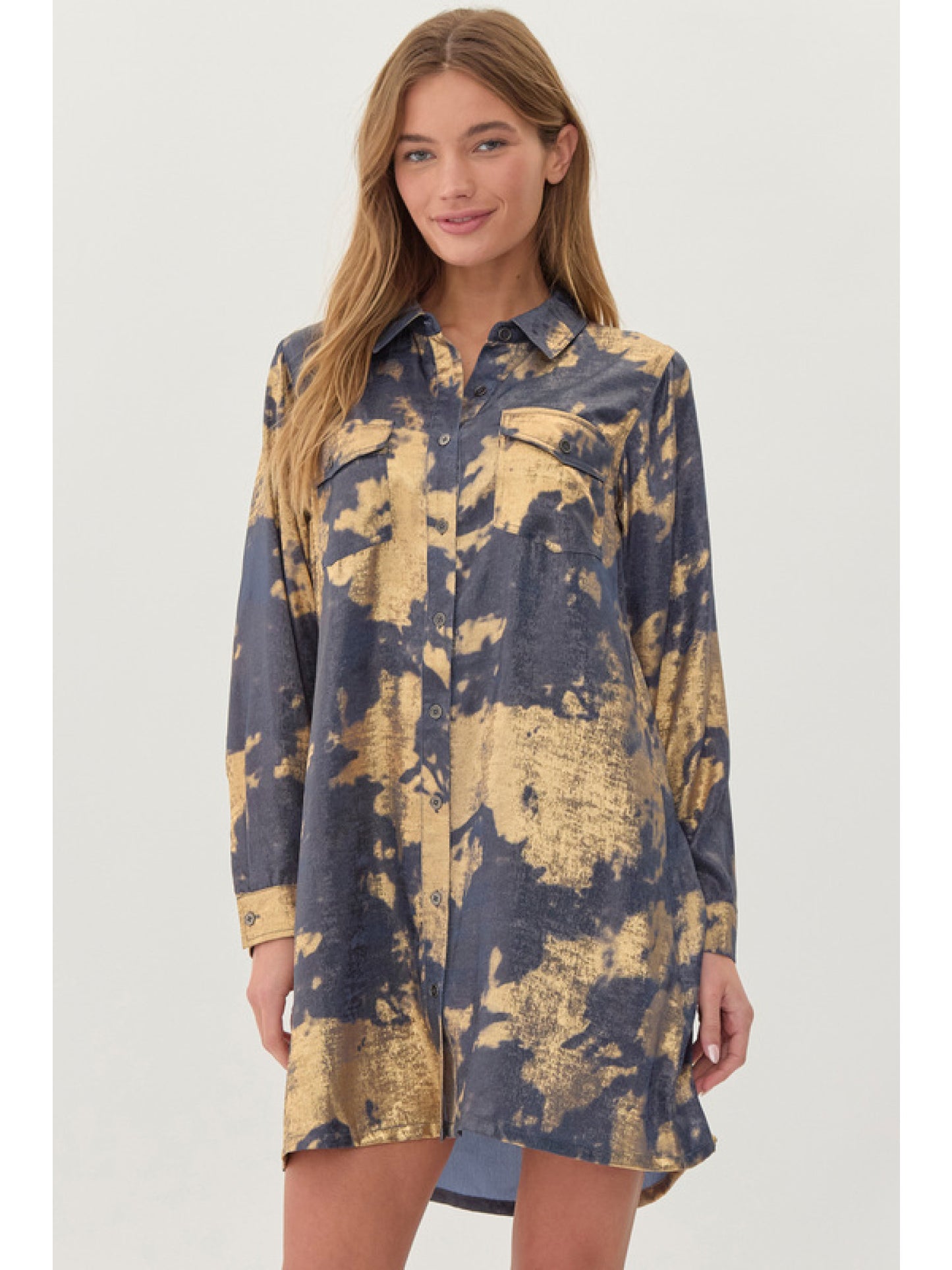 Denim Dreams Metallic Tie-Dye Dress