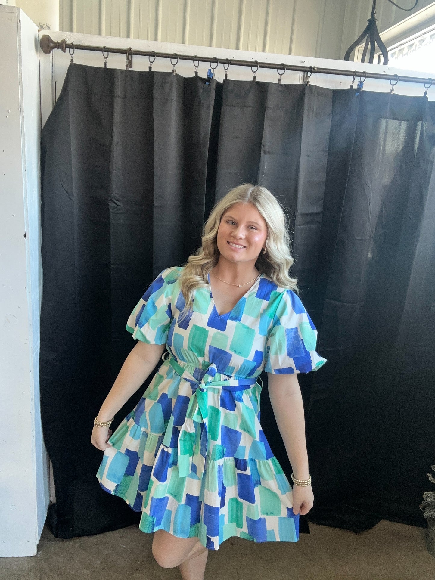 Ocean Breeze Puff Sleeve Mini Dress