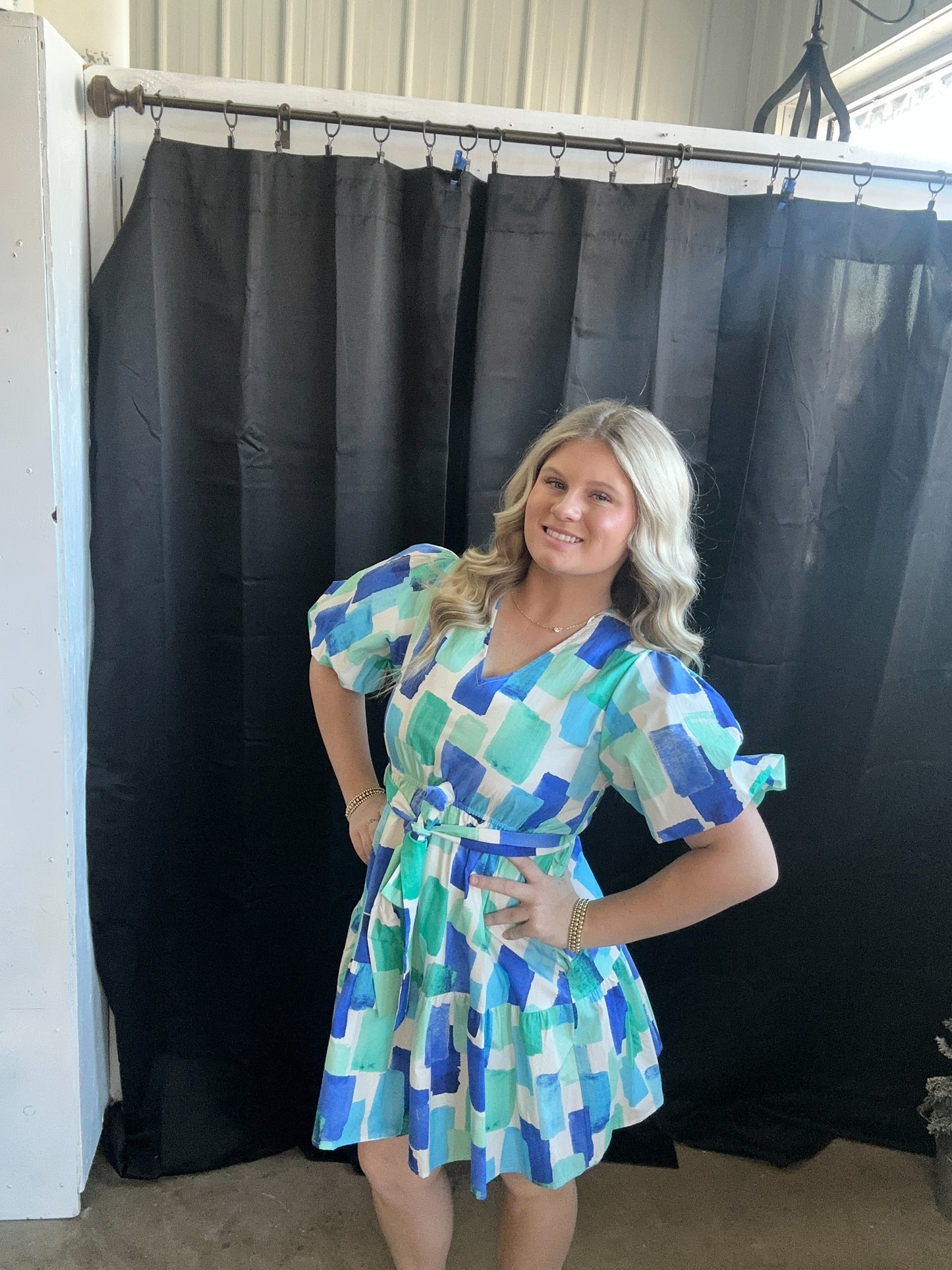 Ocean Breeze Puff Sleeve Mini Dress
