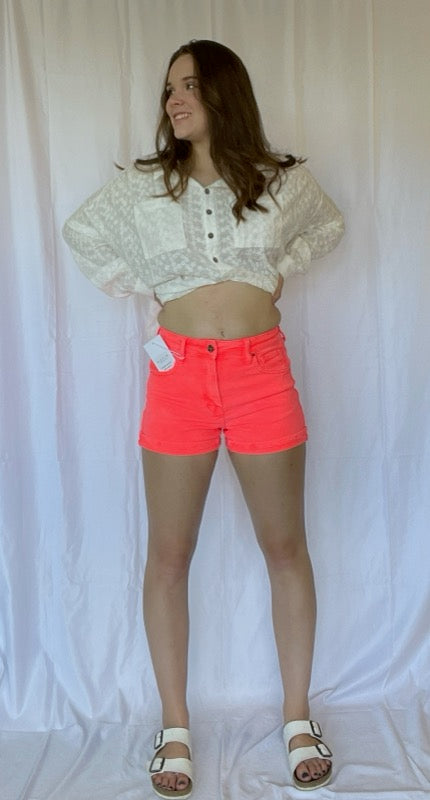 Carol's Coral Cuffed Shorts