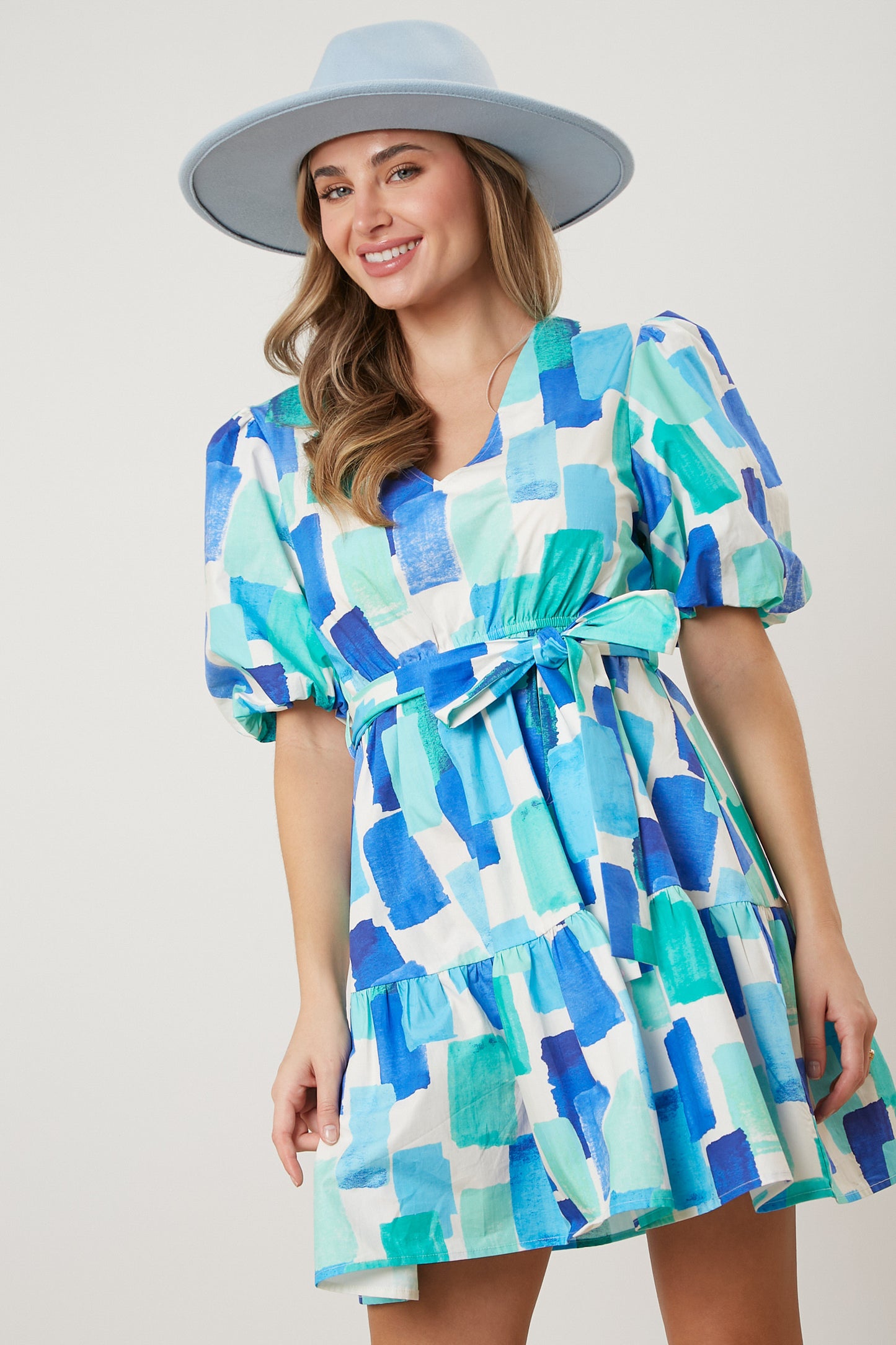Ocean Breeze Puff Sleeve Mini Dress