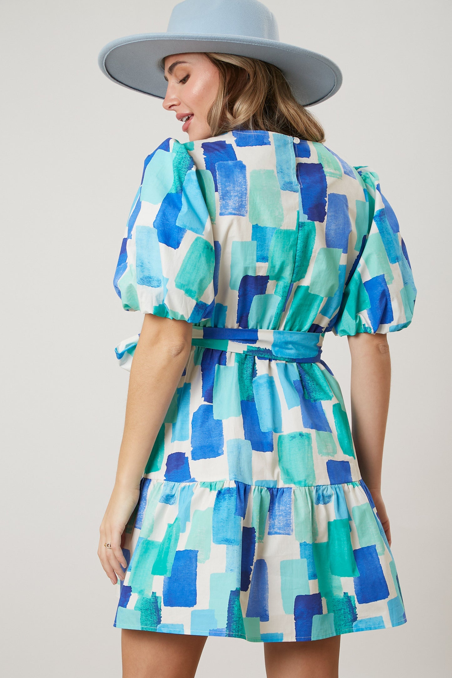 Ocean Breeze Puff Sleeve Mini Dress
