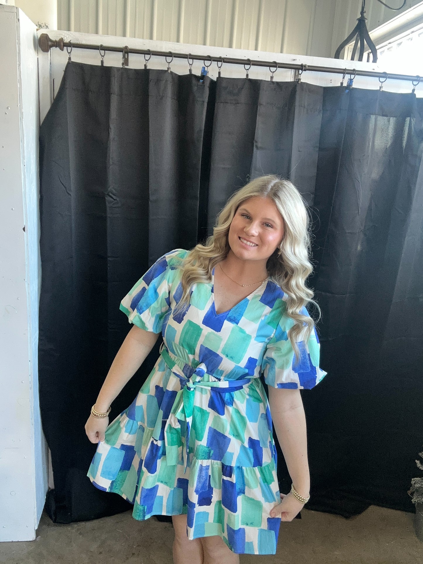 Ocean Breeze Puff Sleeve Mini Dress