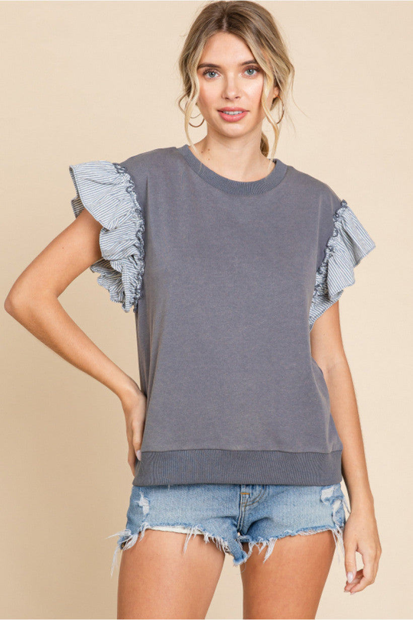 Ella Gray Ruffle Top